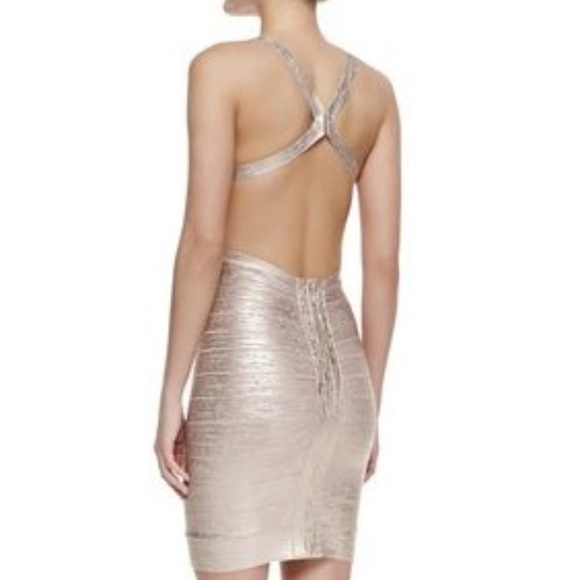 Herve Leger Dresses & Skirts - Herve Leger Blush Gold Woodgrain Bandage Dress